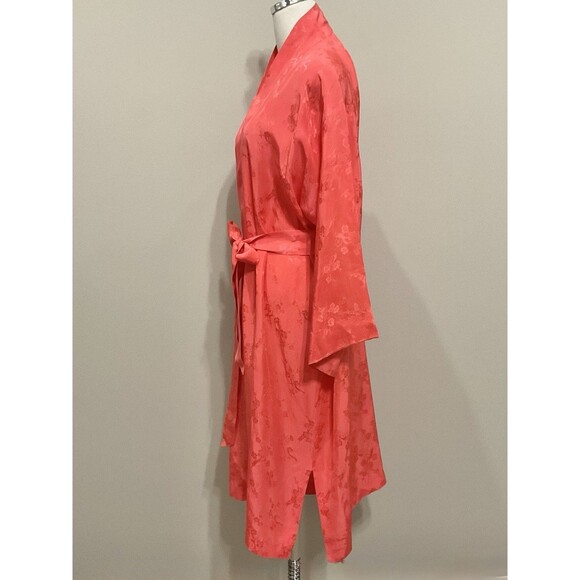 Vintage 50s Dynasty Hong Kong Silk Jacquard Peach Dressing Gown Robe Hostess Med - Picture 3 of 12